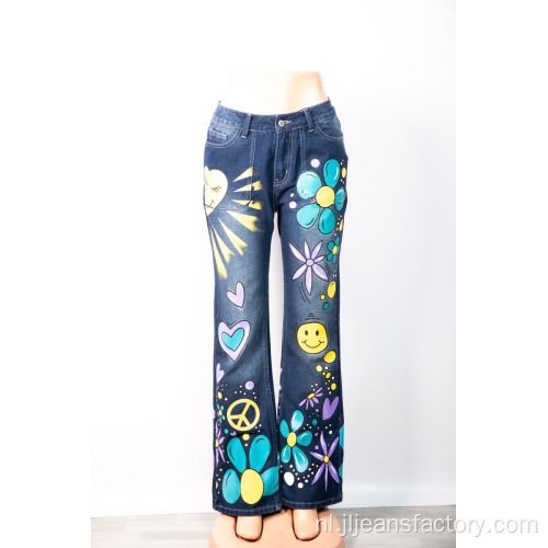 Graffiti print jeans aangepast casual groothandel